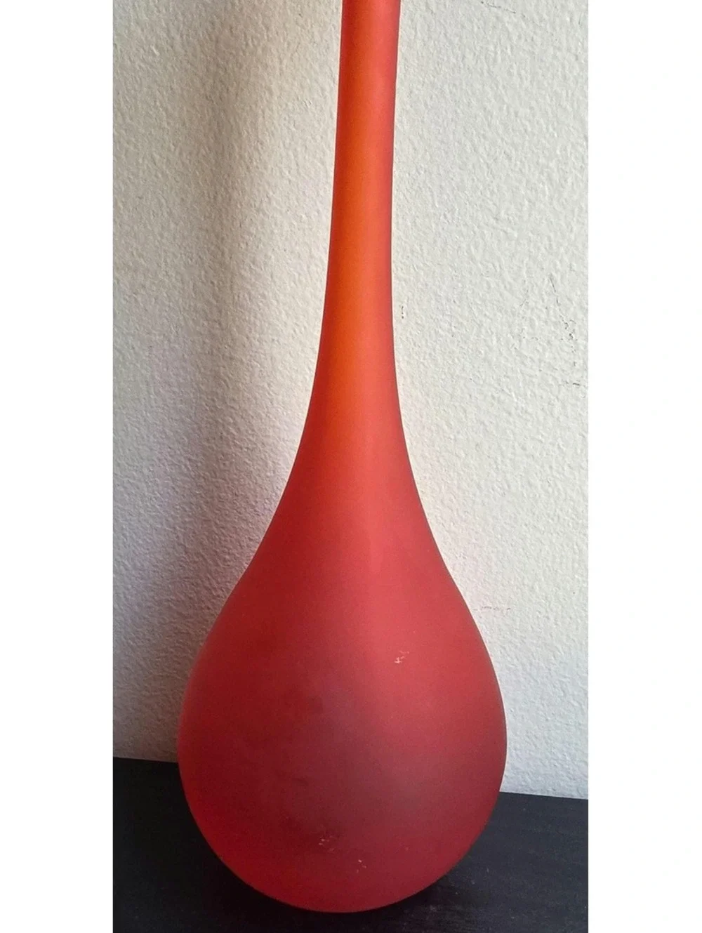 Vintage Murano Style Satin Red Art Glass Bud Vase Blue Rim Carlo Moretti Style
